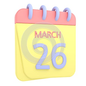 26th March 3D calendar icon
