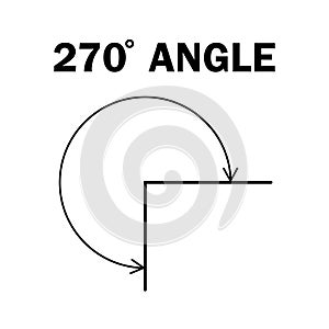 270 degree angle. Geometric mathematical two hundred and seventy degrees angle with arrow vector icon isolated on white background