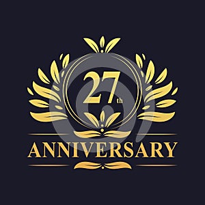27th Anniversary Design, luxurious golden color 27 years Anniversary logo