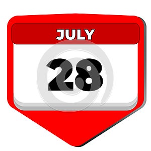 28 July vector icon calendar day. 28 date of July. Twenty eighth day of July. 28th date number. 28 day calendar. Twenty