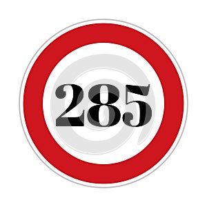 285 kmph or mph speed limit sign icon. Road side speed indicator safety element