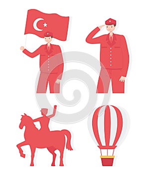 29 ekim Cumhuriyet Bayrami kutlu olsun, turkey republic day, soldiers horse air balloon icons