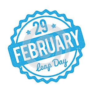 29 February Leap Day rubber stamp blue on a white background.