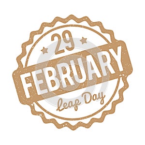29 February Leap Day rubber stamp brown on a white background.