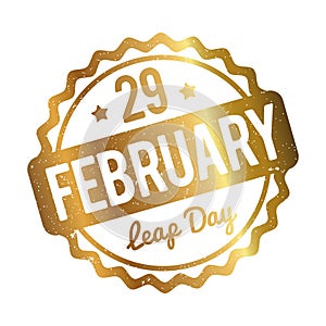 29 February Leap Day rubber stamp gold on a white background.