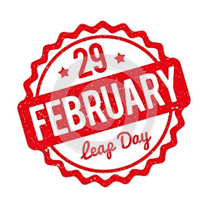 29 February Leap Day rubber stamp red on a white background.