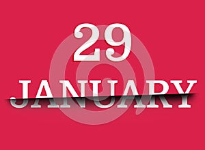 29 january calendar date white, cut in half. Viva magenta background, trend color 2023