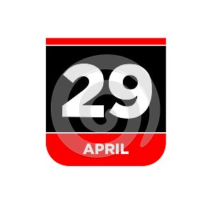 29th April calendar page icon. 29 Apr day