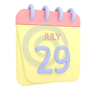 29th July 3D calendar icon