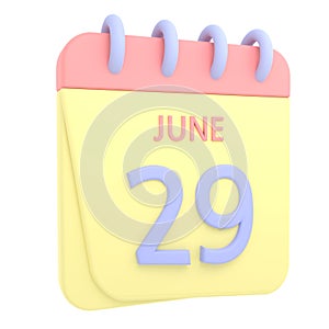 29th June 3D calendar icon