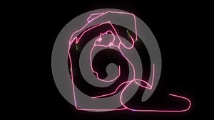 2d animation on alfa channel of Caucasian girl in yoga pose raising hands and legs and transforming into glowing neon