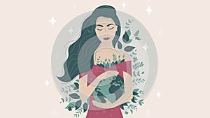 2d animation illustration of a woman holding the Earth.