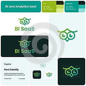 2D BI and analytics SaaS branding template with owl logo