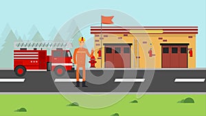 2d cartoon animation fire station man fighter background