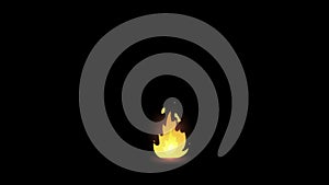 2D cartoon fire appears and goes out on a black background
