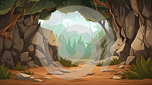 2d Cartoon Prehistory Game Asset: Forest Cave Scenery