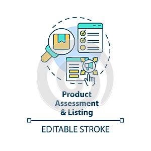 2D colorful icon product assessment and listing concept