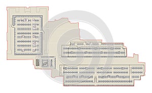 2d conceptual architectural drawing of closed parking lots at basement floors of a mix-used project.