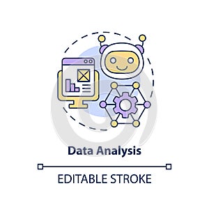 2D customizable data analysis line icon concept