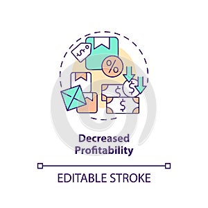 2D customizable decreased profitability line icon concept