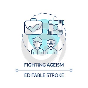 2D customizable fighting ageism blue icon concept