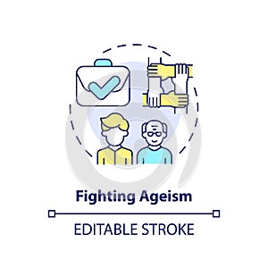 2D customizable fighting ageism line icon concept