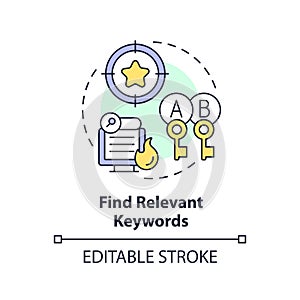 2D customizable find relevant keywords line icon concept