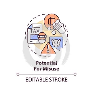 2D customizable potential for misuse line icon concept