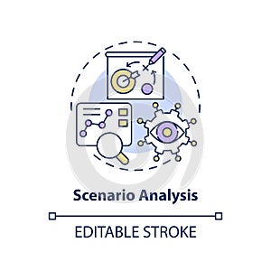 2D customizable scenario analysis line icon concept