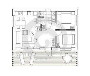 2D drawing - isolated floor plan of the single family house