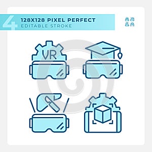 2D editable blue VR, AR and MR line icons pack