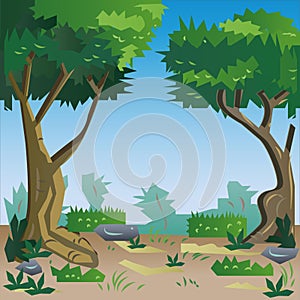 2D Flat Forest Game Background Vector Illustration