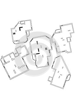 2d floor plan. Black&white floor plan. Floorplan. Floor Plan. Apartment Blueprint with Construction Elements. House Project.