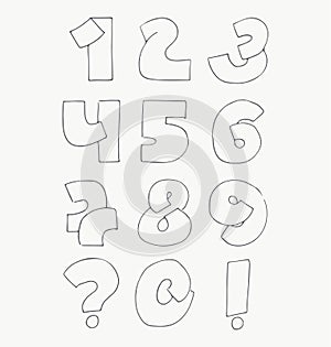 2d hand drawn numbers from 1 to 0 in simple rounded style. Decorative calligraphy digits, good for writing quotes and titles. Part