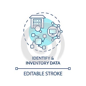 2D identify and inventory data concept linear icon