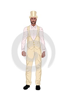 2d illustration of an elegant man - fashionably dressed man standing isolated on white background