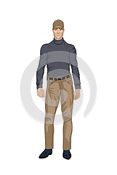 2d illustration of an elegant man - fashionably dressed man standing isolated on white background