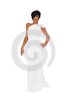 2d illustration of an elegant woman - fashionably dressed woman standing isolated on white background