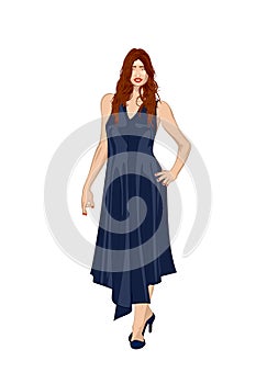 2d illustration of an elegant woman - fashionably dressed woman standing isolated on white background