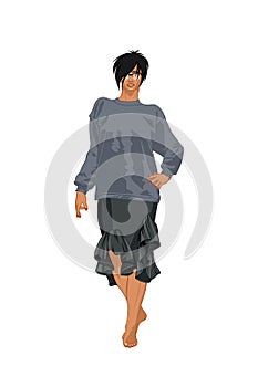 2d illustration of an elegant woman - fashionably dressed woman standing isolated on white background