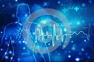 2d illustration Human Male Muscle Body with ecg lines