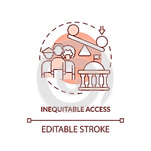 2D inequitable access red icon concept