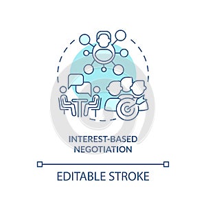2D interest based negotiation blue icon concept