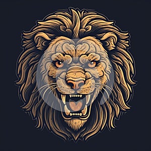 2d lion mascot for t-shirt brand on black background. Generative AI