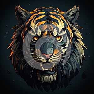 2D logo of the face of an adult tiger with a plain color background.