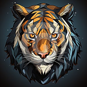 2D logo of the face of an adult tiger with a plain color background.