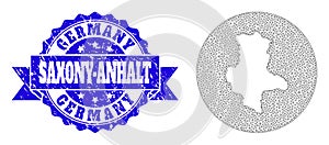 2D Mesh Round Stencils Map of Saxony-Anhalt State with Distress Seal