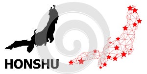 2D Polygonal Map of Honshu Island with Red Stars