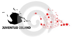 2D Polygonal Map of Juventud Island with Red Stars