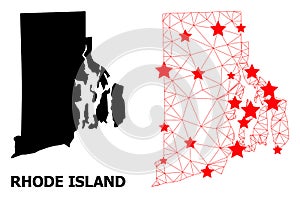 2D Polygonal Map of Rhode Island State with Red Stars